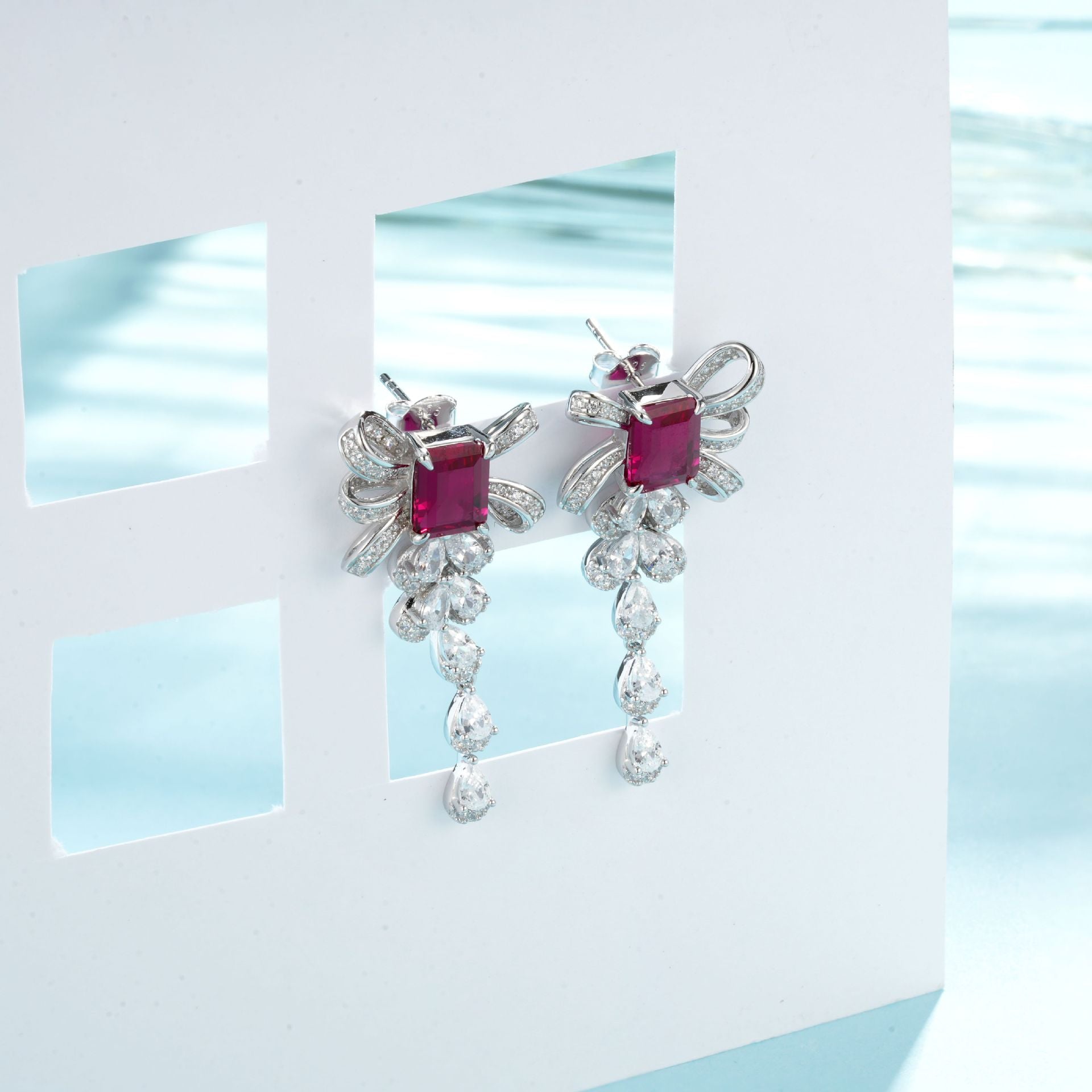 Lab Ruby S925 Silver Stud Earrings Elegant, Premium Jewellery - Photo 4