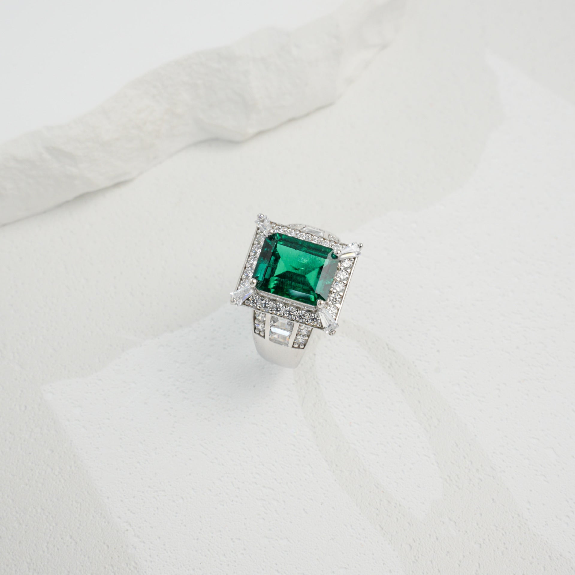S925 Sterling Silver Lab Emerald Ring, Versatile Ring - Photo 3