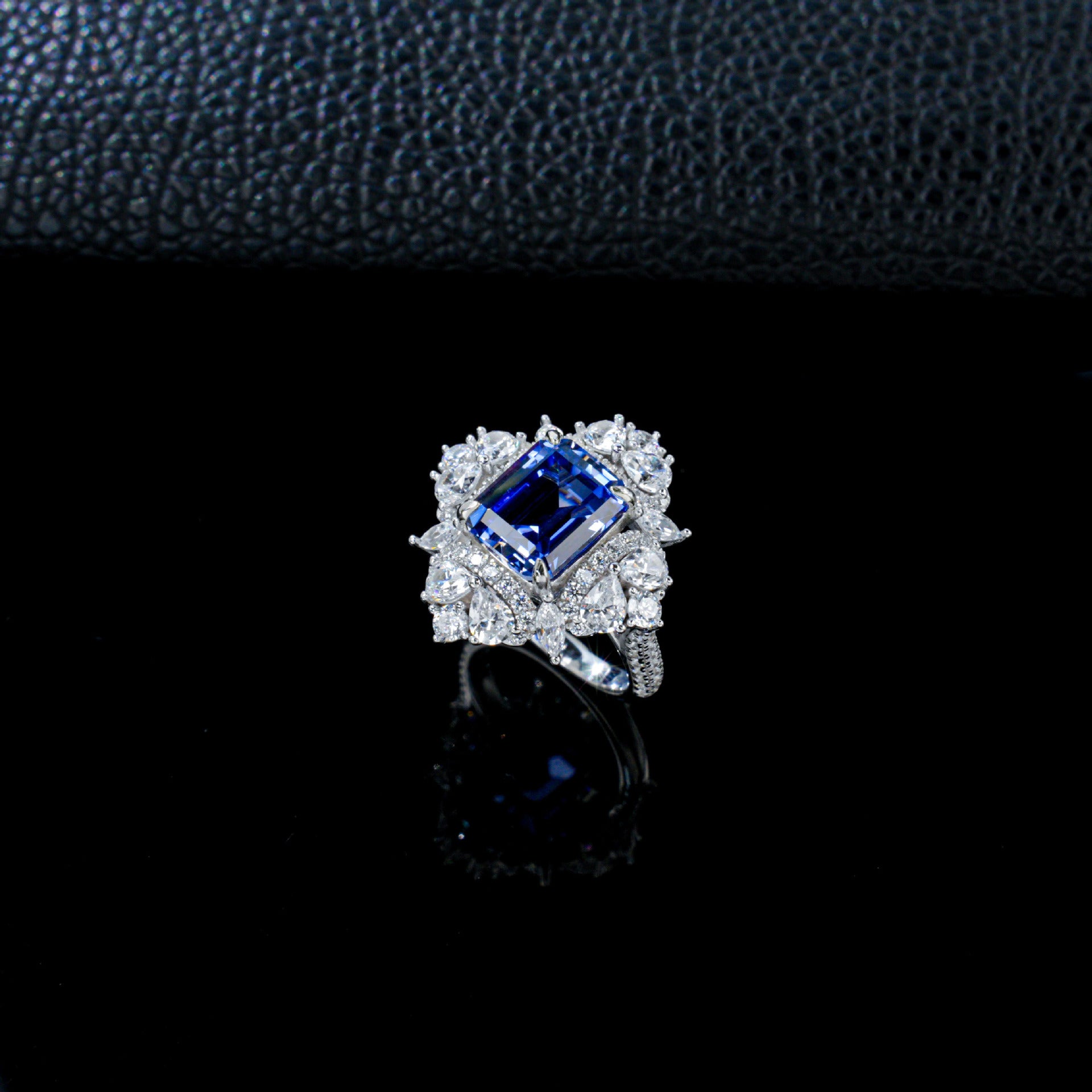 S925 Silver Lab Sapphire Pear Halo Ring, Evening Red Anniversary - Photo 3