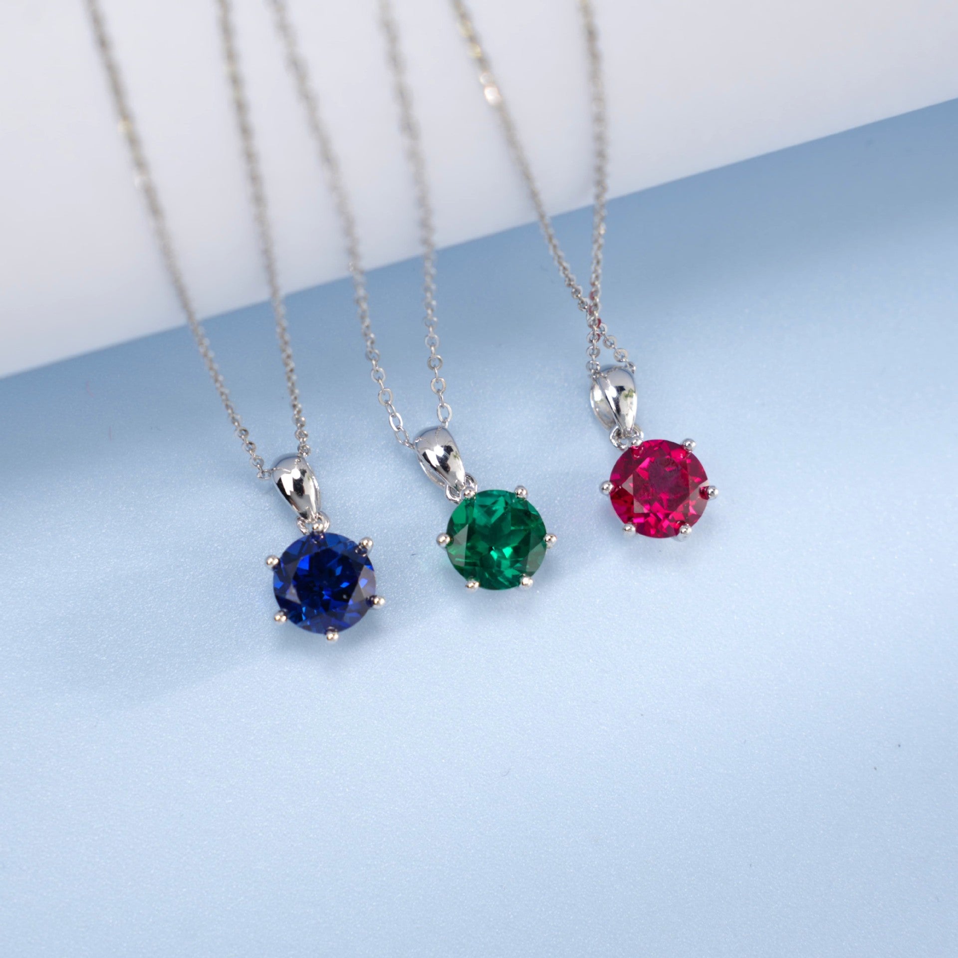 S925 Silver 6-Claw Solitaire Lab coloured Gemstone Multicolor, Simple Versatile Choker - Photo 5