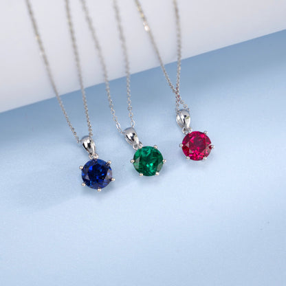 S925 Silver 6-Claw Solitaire Lab coloured Gemstone Multicolor, Simple Versatile Choker - Photo 5