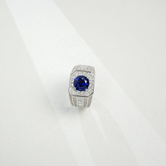 925 Sterling Silver Lab Sapphire Ring, Unisex Versatile - Photo 2