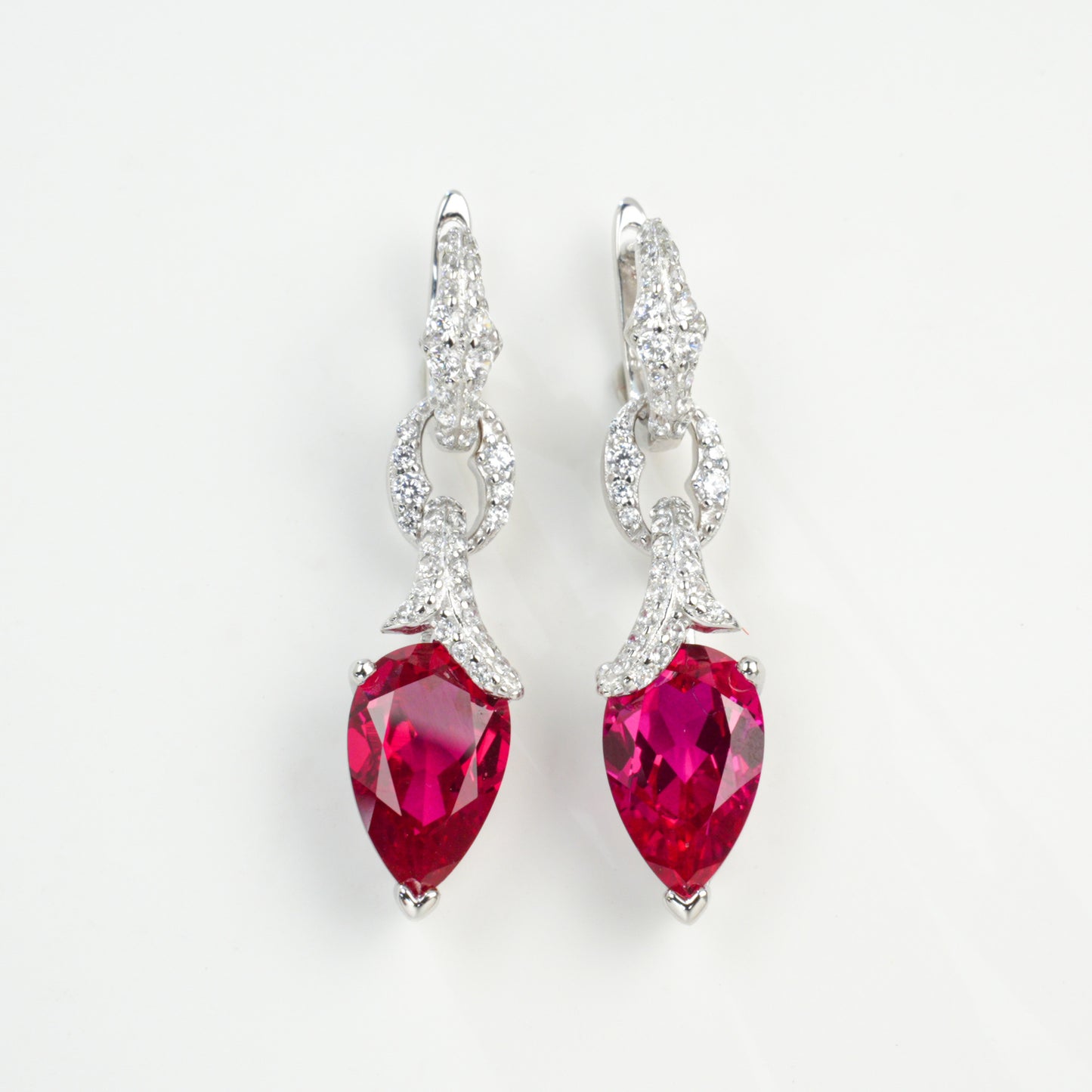S925 Sterling Silver Lab Ruby Stud Earrings, Princess Versatile for Women - Photo 5