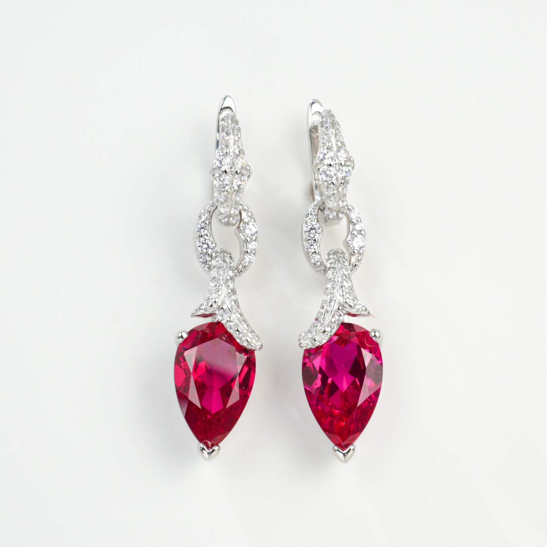 S925 Sterling Silver Lab Ruby Stud Earrings, Princess Versatile for Women - Photo 5