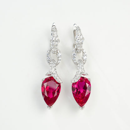S925 Sterling Silver Lab Ruby Stud Earrings, Princess Versatile for Women - Photo 5