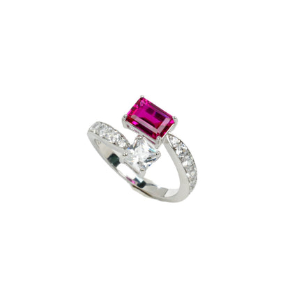 925 Sterling Silver Lab Ruby Emerald-Cut Ring - Photo 5