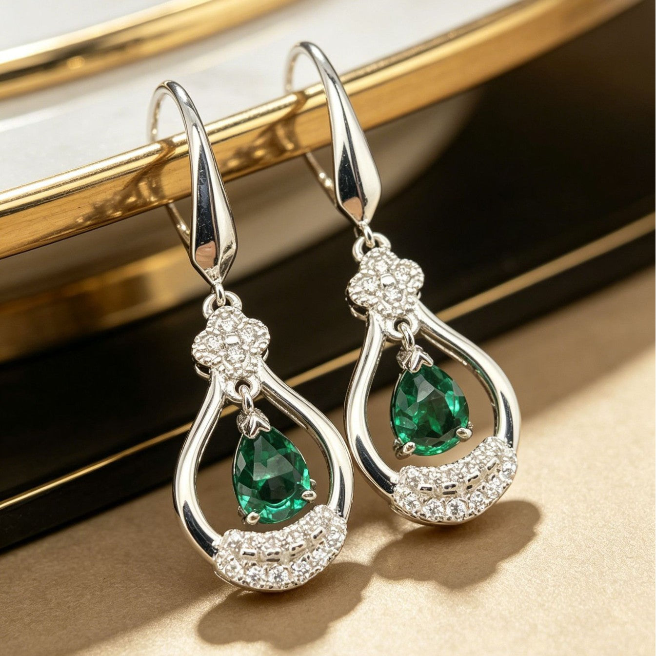 925 Sterling Silver Lab Emerald Earrings for Women, Zircon Drop Elegant - Photo 4