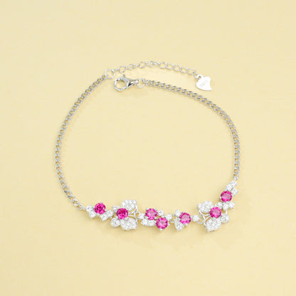 S925 Silver Round Ruby Diamond Flower Bracelet, Gentle Elegant Direct - Photo 6