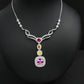 S925 Sterling Silver Square Lab Padparadscha Pendant Necklace, Designer - Photo 4
