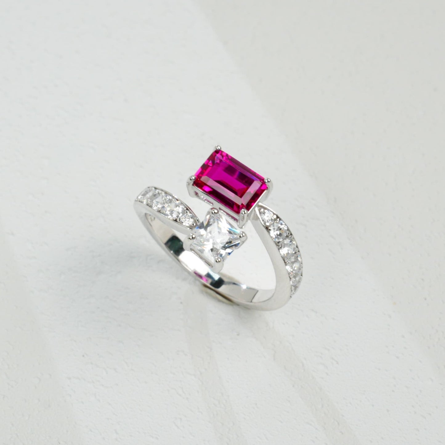 925 Sterling Silver Lab Ruby Emerald-Cut Ring - Photo 6