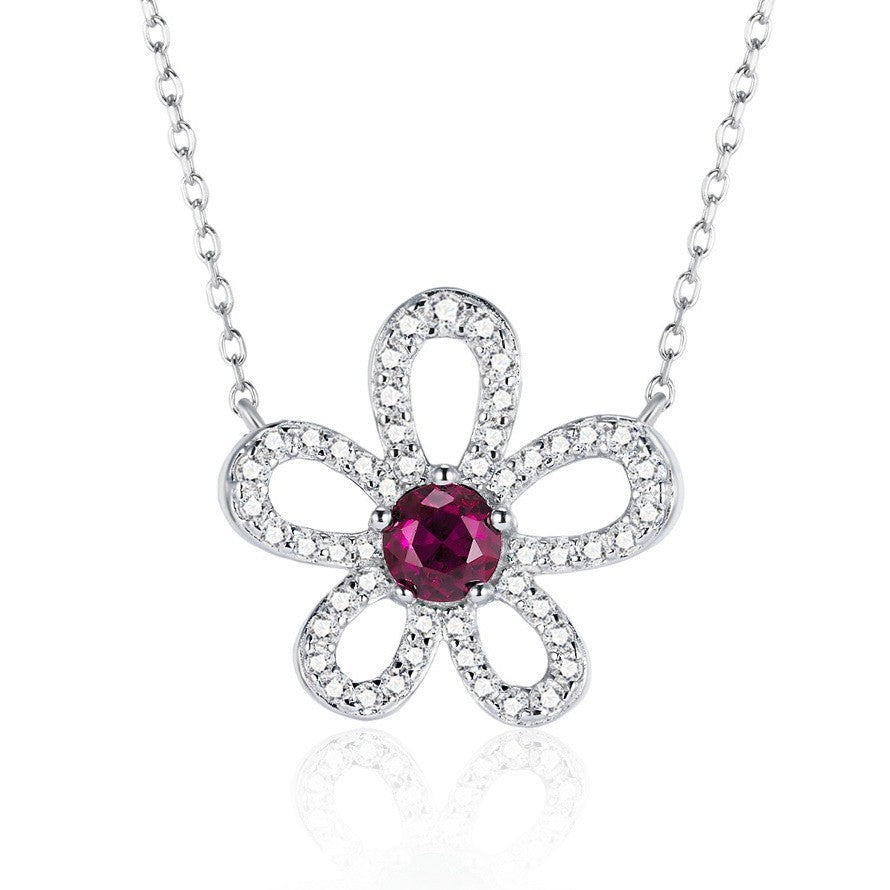 S925 Sterling Silver Lab Ruby Choker, Sunflower Premium - Photo 5