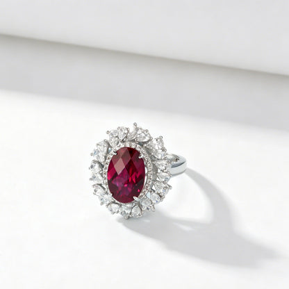 S925 Silver Lab Ruby Oval Ring, Bold Design - Photo 4