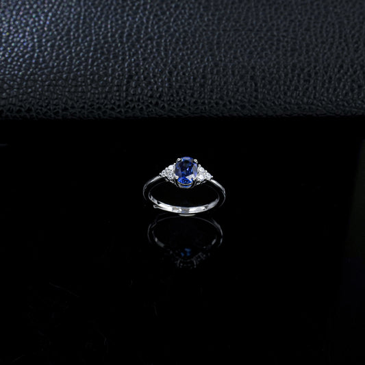 S925 Silver Oval Lab Sapphire Triangle Stone Ring, Ring Birthday Gift - Photo 3