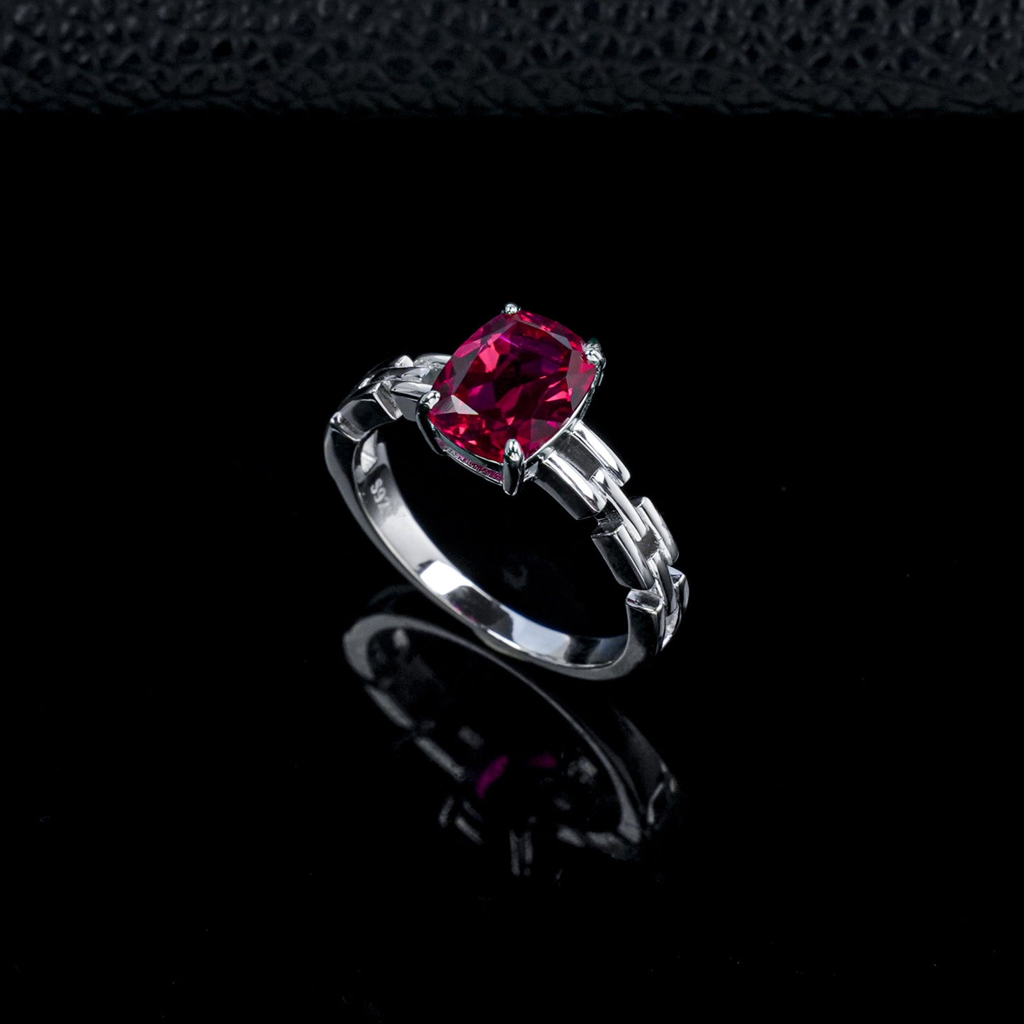 S925 Silver Cushion Lab Ruby Bar Ring, Couple Birthday Gift - Photo 2