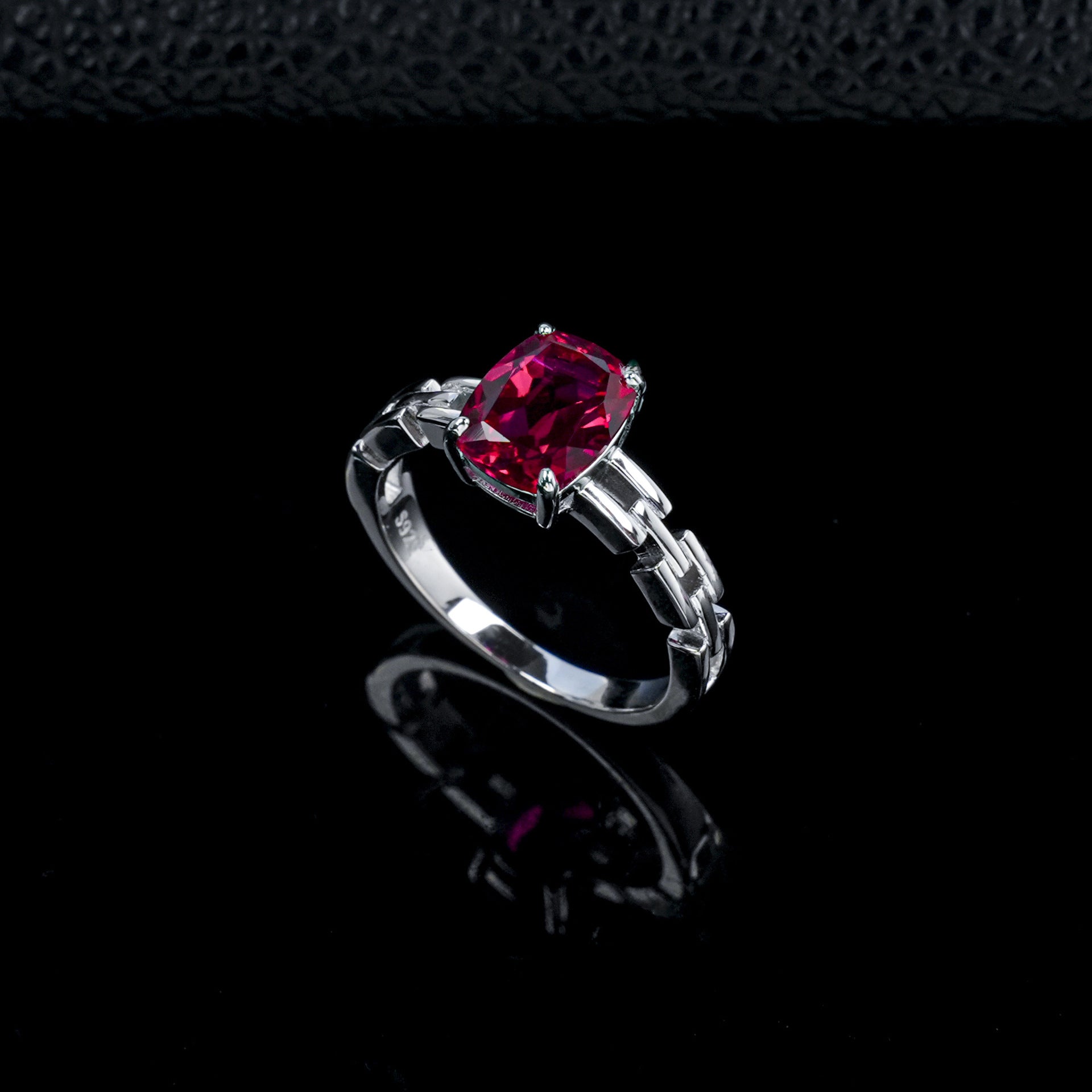 S925 Silver Cushion Lab Ruby Bar Ring, Couple Birthday Gift - Photo 2
