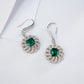 S925 Sterling Silver Lab Emerald Square Sunflower Halo Long Earrings, for Women - Photo 2