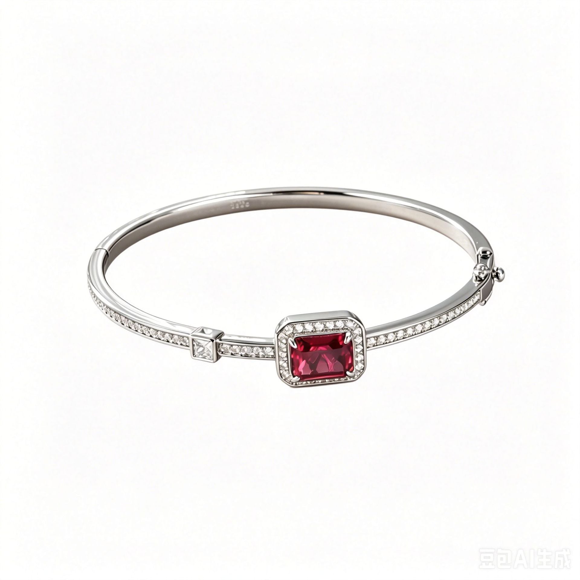S925 Sterling Silver Lab Ruby Bangle, Square Simple Small - Photo 4