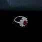 S925 Sterling Silver Oval Lab Ruby Sunflower Ring, Blooming Flower - Photo 3