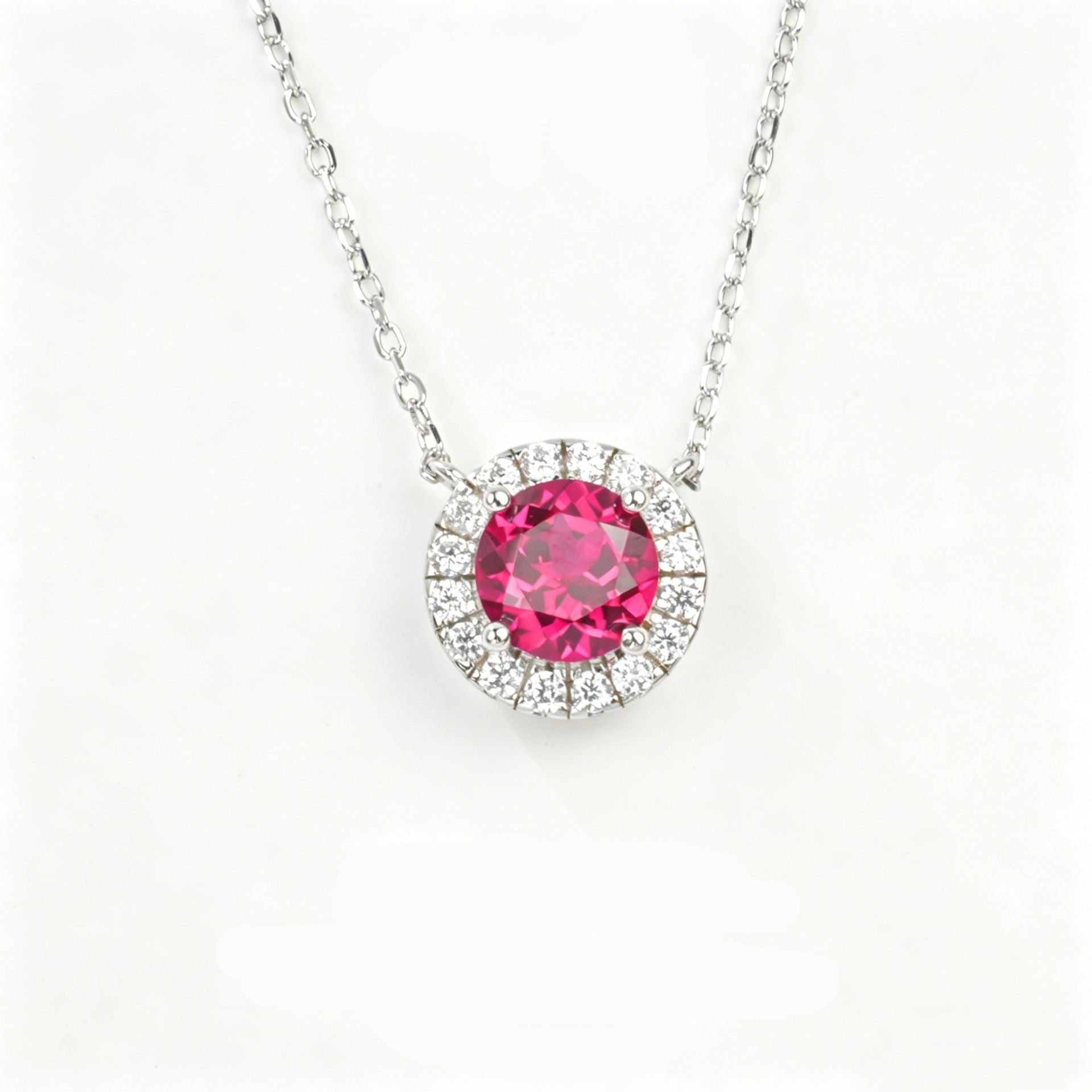 S925 Sterling Silver Lab Ruby Round Pave Choker Necklace, Versatile for Women - Photo 1