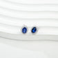 S925 Sterling Silver Oval Lab Sapphire Pave Halo Stud Earrings, Versatile - Photo 2
