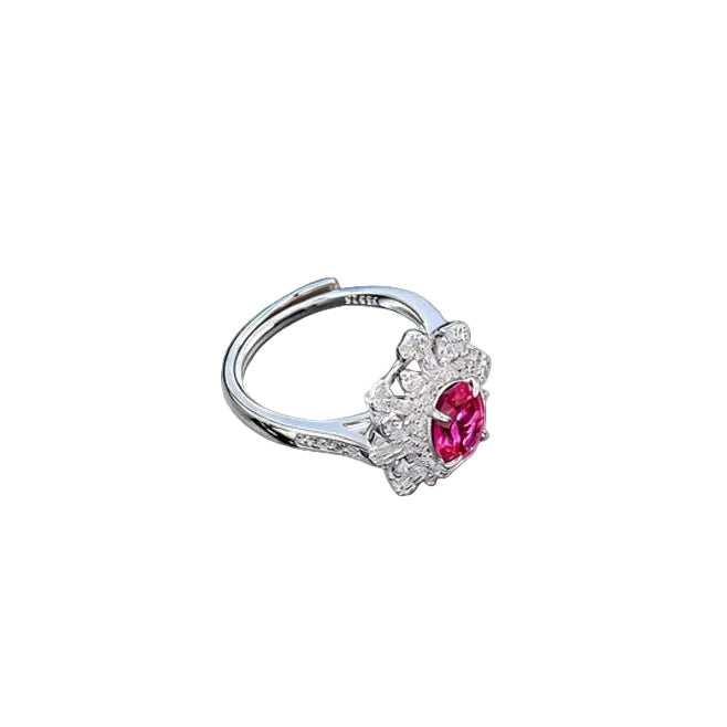 S925 Sterling Silver Lab Ruby Snowflake Open Ring - Photo 1