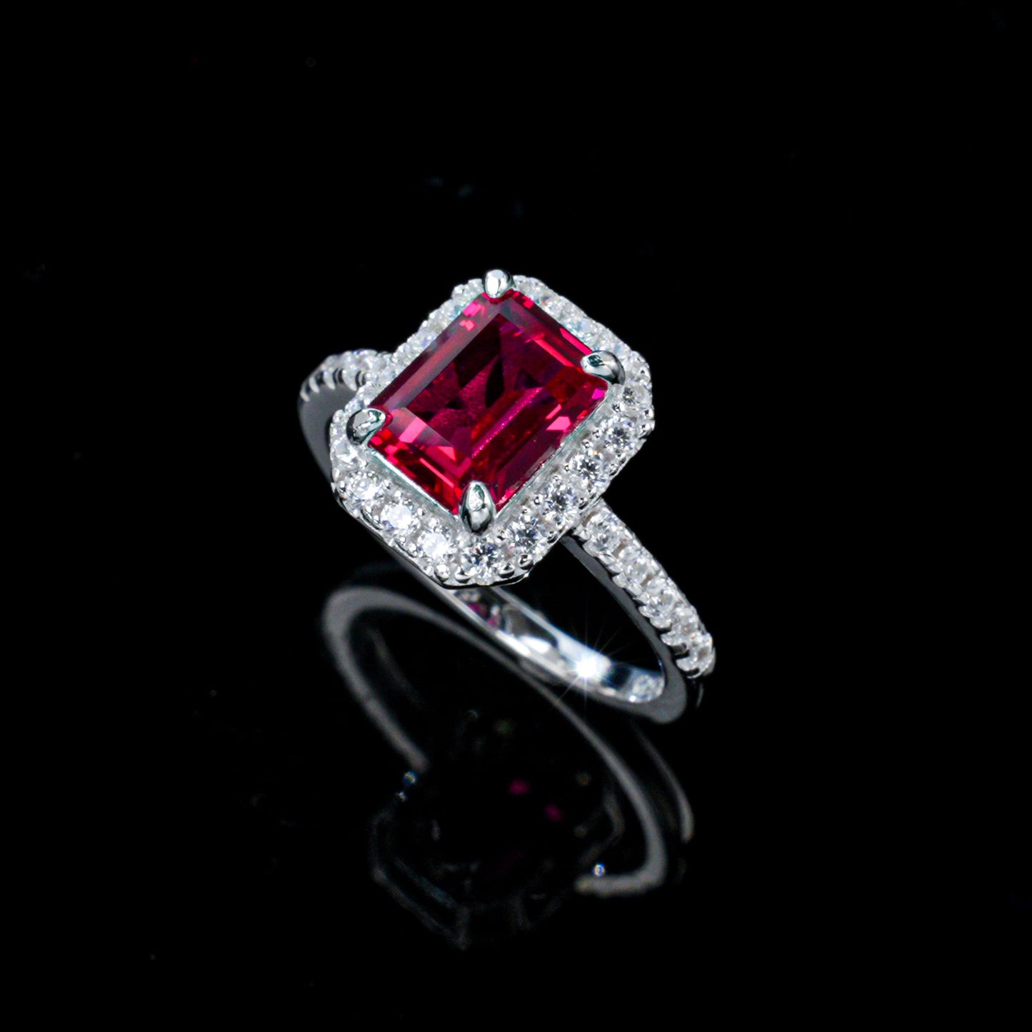 S925 Sterling Silver Lab Ruby Wedding Ring, Premium Vintage - Photo 6