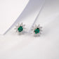 925 Sterling Silver Lab Emerald Sunflower Stud Earrings, Vintage - Photo 4