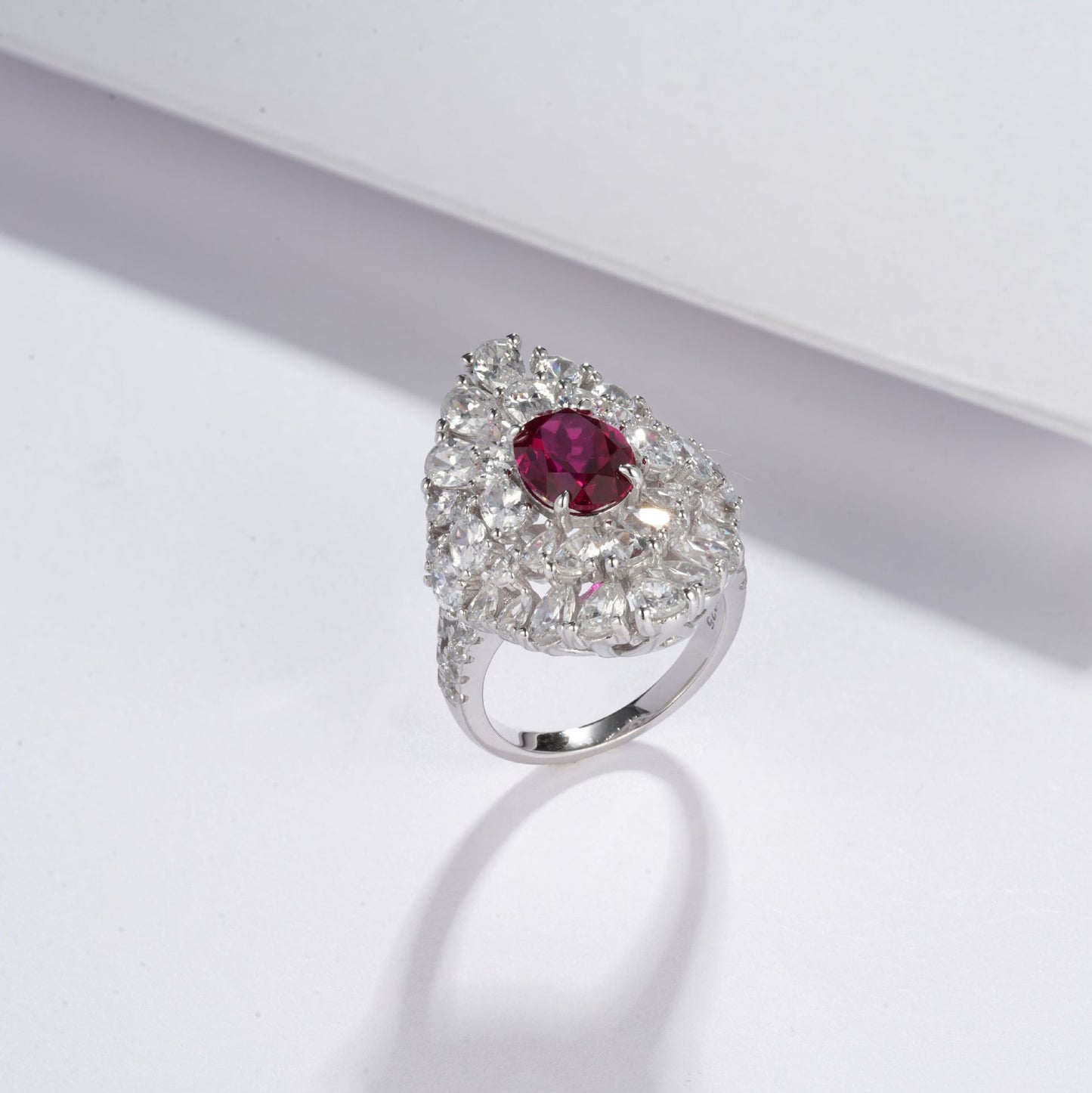 S925 Sterling Silver Lab Ruby Pave Ring for Women, Premium Designer - Photo 3