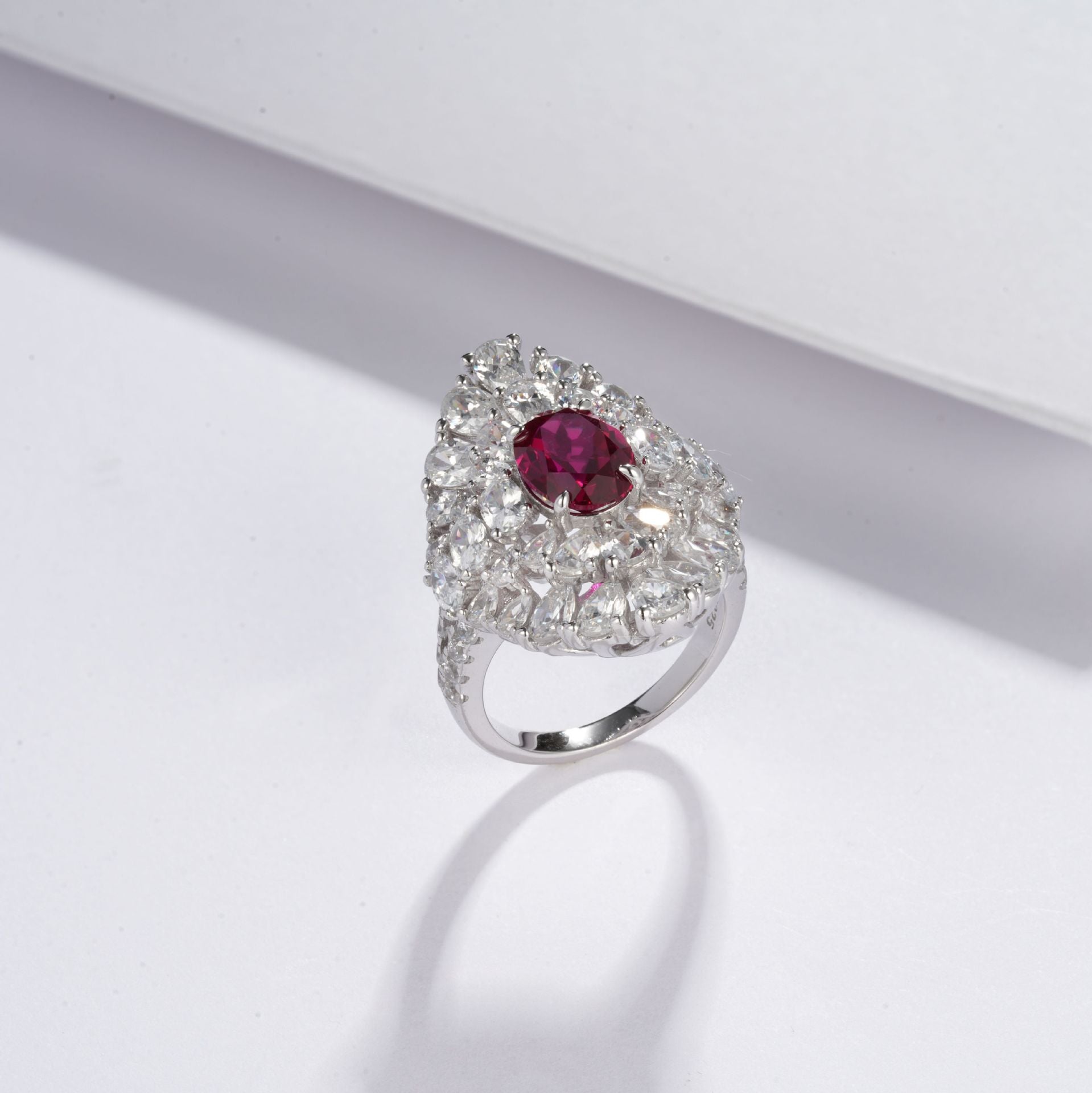S925 Sterling Silver Lab Ruby Pave Ring for Women, Premium Designer - Photo 3