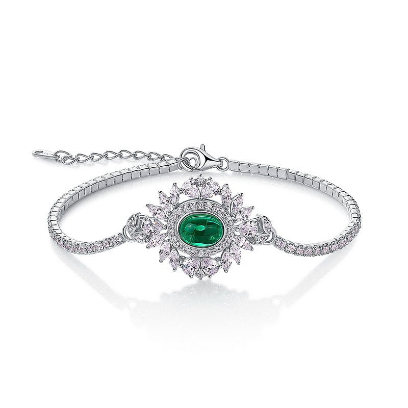 925 Sterling Silver Lab Emerald Sunflower Halo Bracelet, Premium Versatile - Photo 5