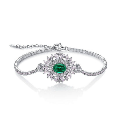 925 Sterling Silver Lab Emerald Sunflower Halo Bracelet, Premium Versatile - Photo 5