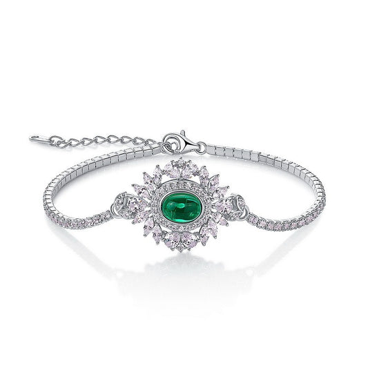 925 Sterling Silver Lab Emerald Sunflower Halo Bracelet, Premium Versatile - Photo 5