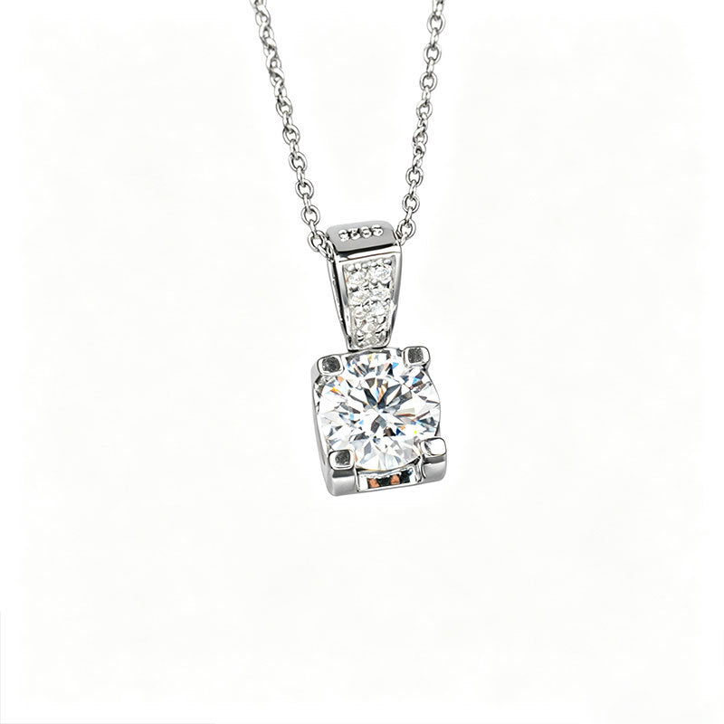 S925 Silver Melon Clasp 4-Claw Stone Necklace, Classic Simple Elegant - Photo 5