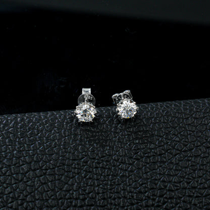 S925 Silver Sunflower Heart Prong Round Stone Stud Earrings, Simple Solitaire Earrings - Photo 2