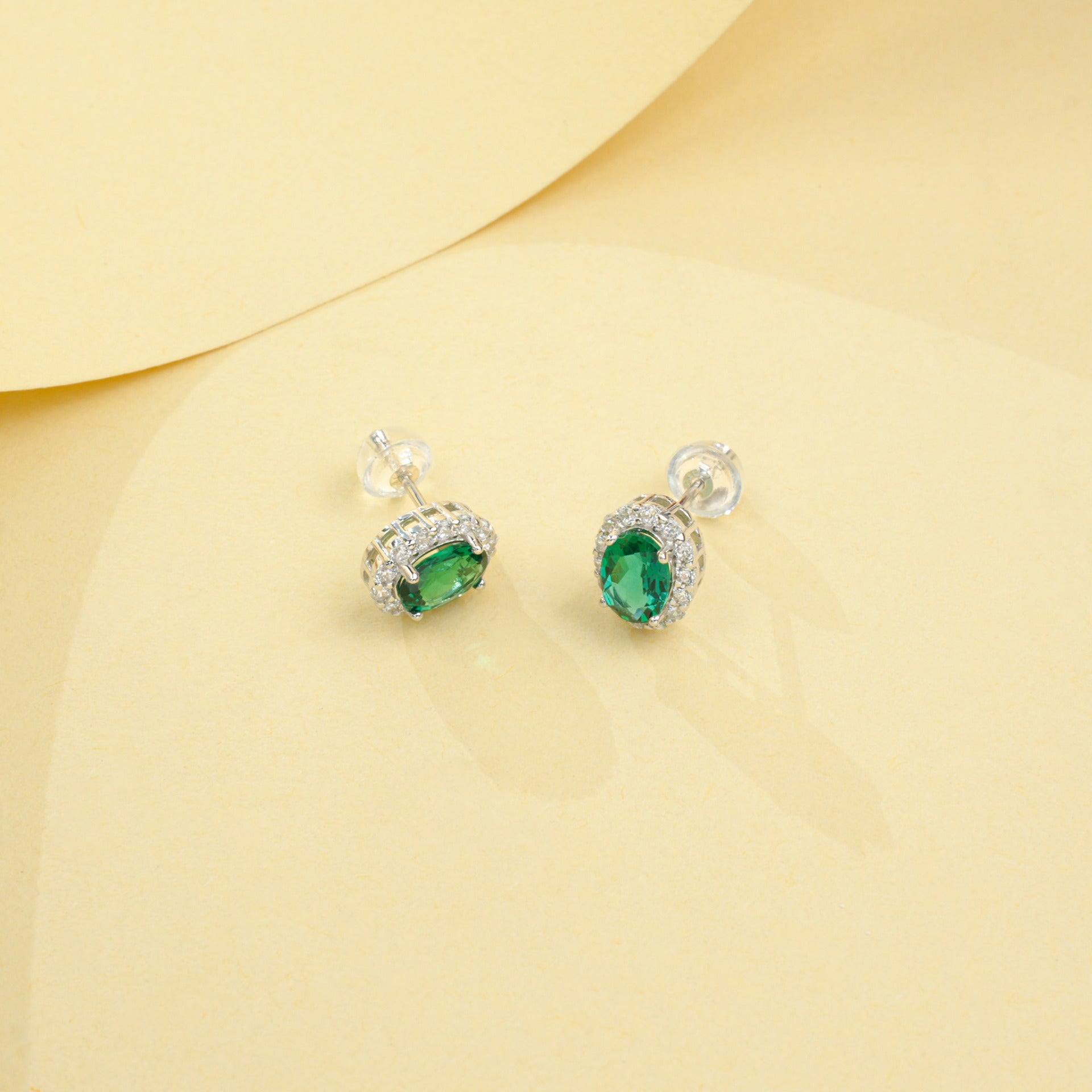 S925 Sterling Silver Lab Emerald Earrings, Vintage Premium - Photo 2