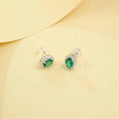S925 Sterling Silver Lab Emerald Earrings, Vintage Premium - Photo 2