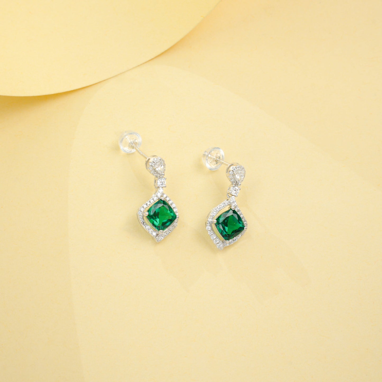 925 Sterling Silver Lab Emerald Stud Earrings, Versatile Premium - Photo 2