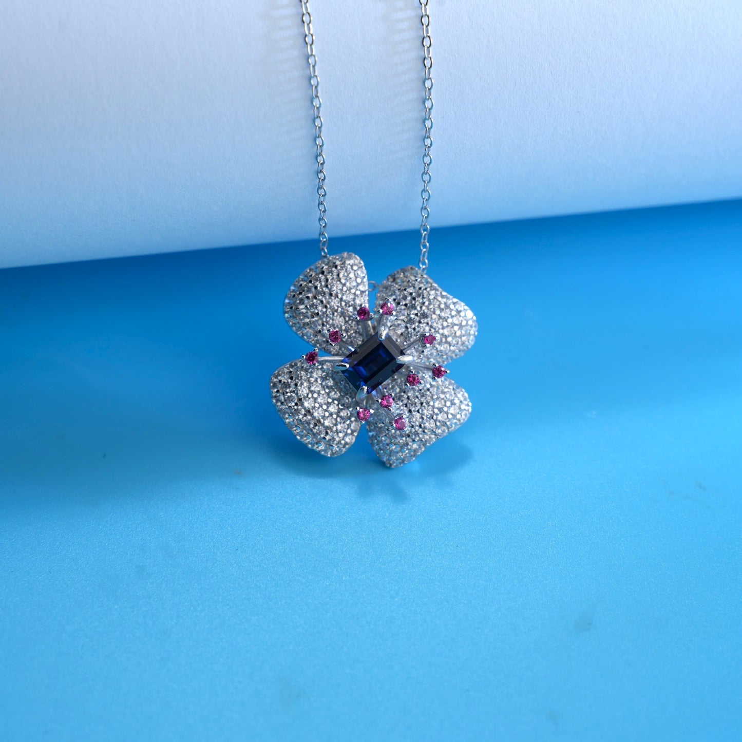 Sterling Silver Lab Sapphire Necklace, Premium Elegant Choker - Photo 4