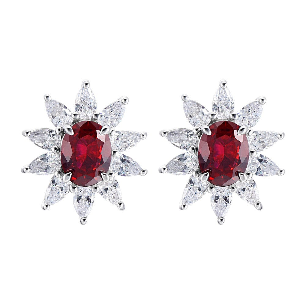 S925 Sterling Silver Lab Pigeon Blood Ruby Sunflower colourful Halo Stud Earrings, Premium for Women - Photo 5