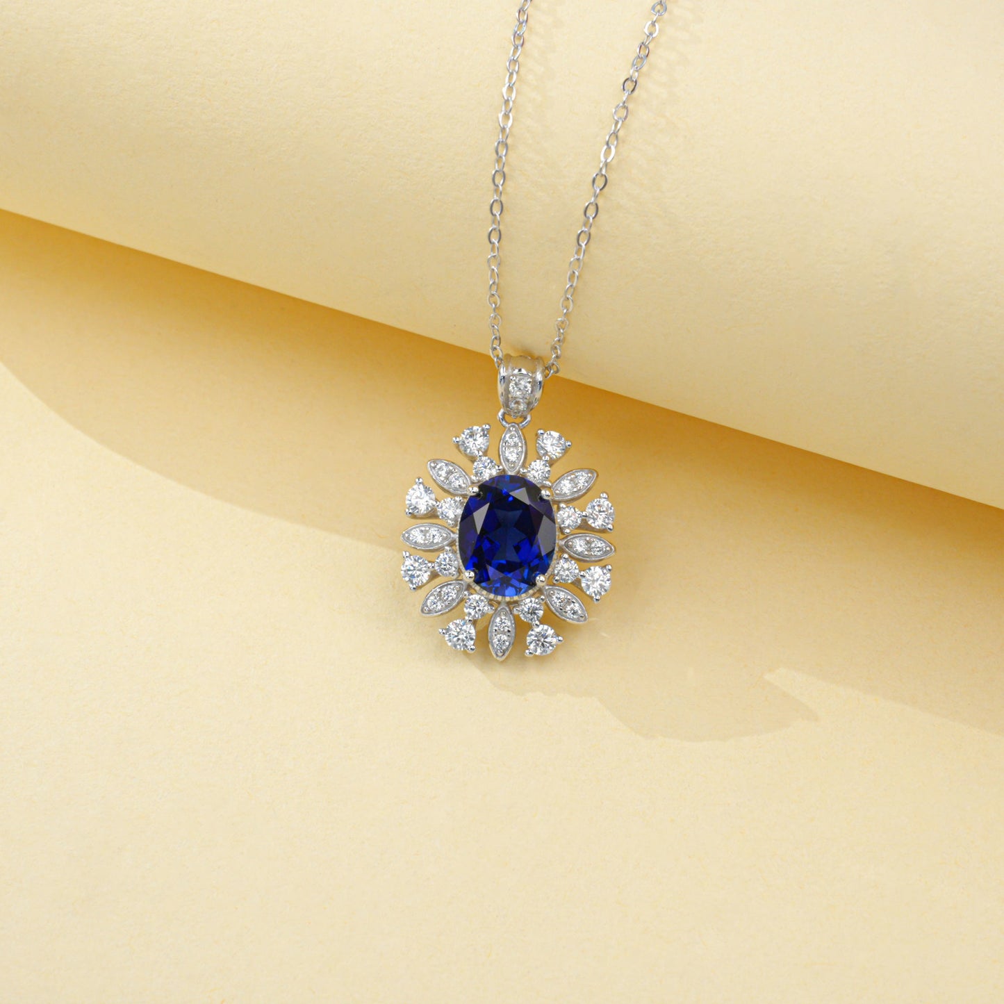 925 Sterling Silver Lab Sapphire Pave Necklace for Women, Premium - Photo 2
