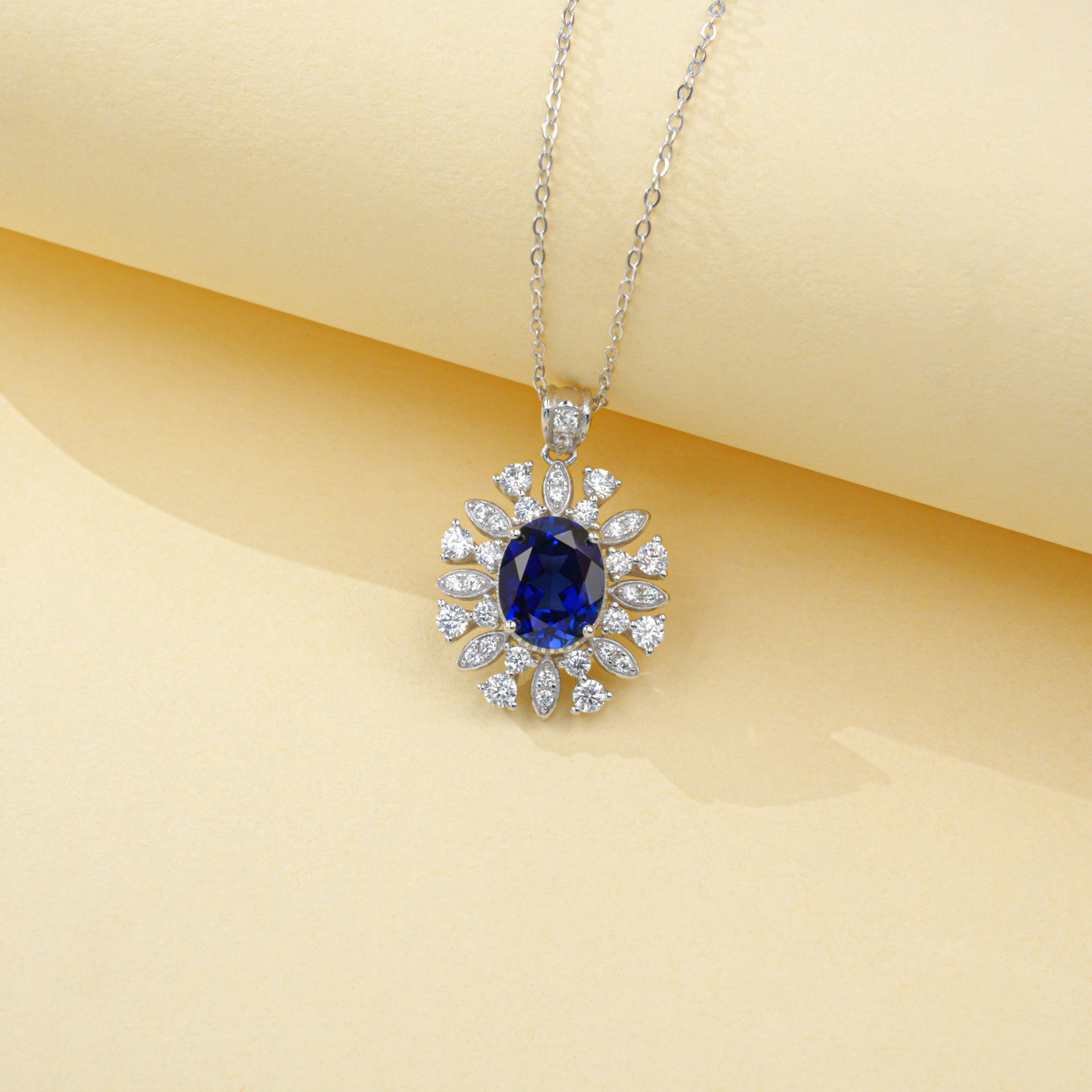 925 Sterling Silver Lab Sapphire Pave Necklace for Women, Premium - Photo 2