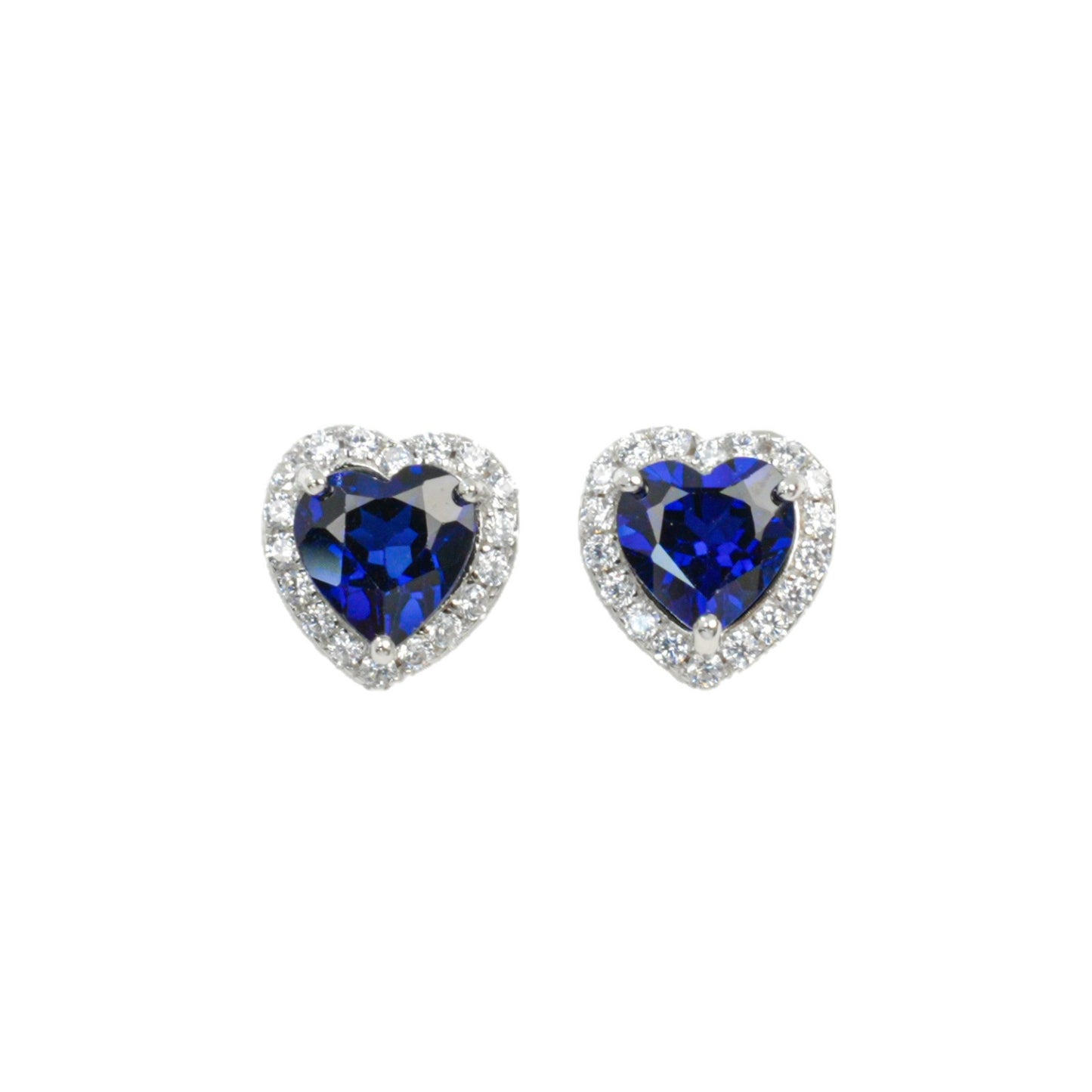 S925 Silver Heart Lab Sapphire Stud Earrings, Love Full Diamond - Photo 5