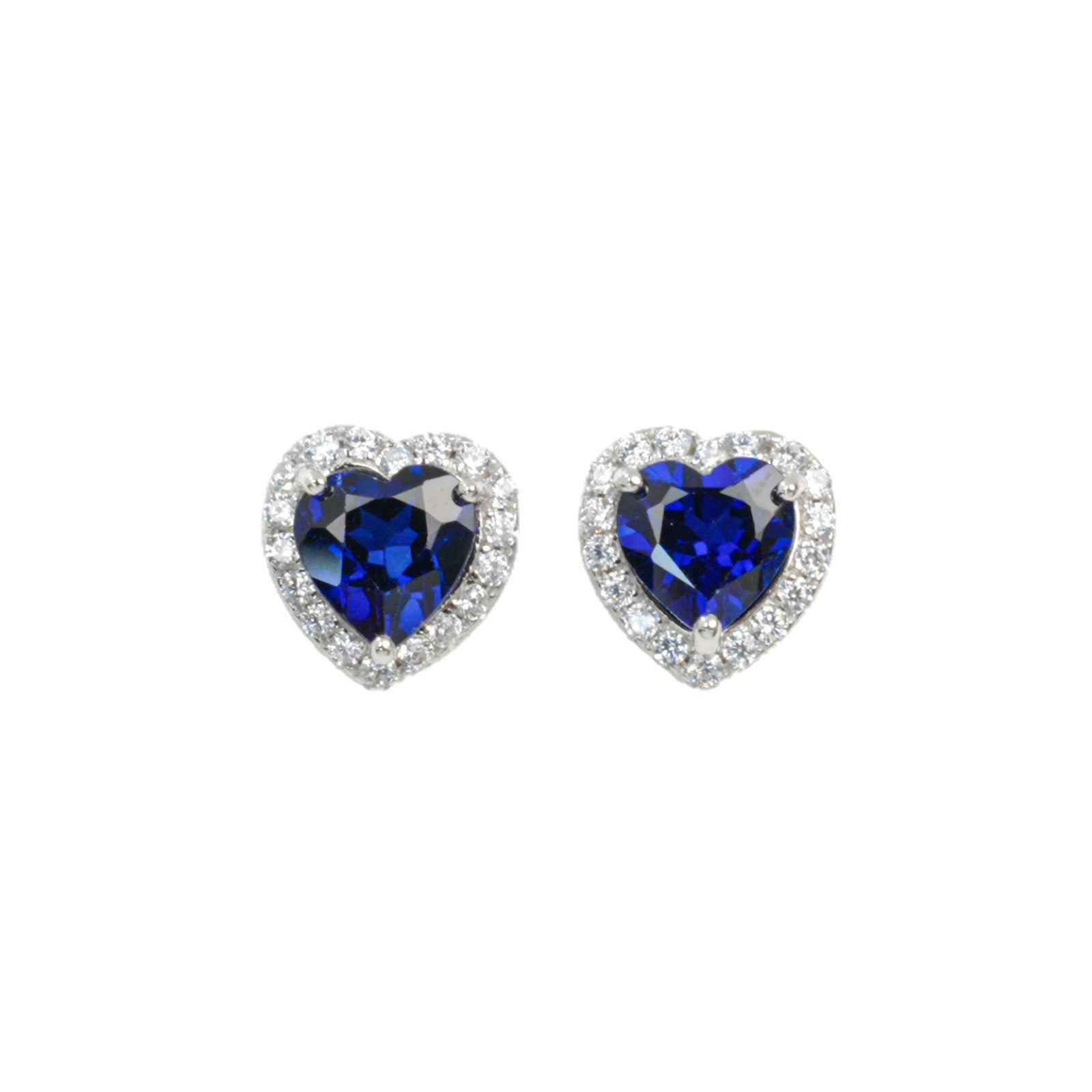 S925 Silver Heart Lab Sapphire Stud Earrings, Love Full Diamond - Photo 5