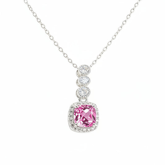 S925 Sterling Silver Lab Padparadscha Pave Step-Cut Pendant Necklace, for Women - Photo 1