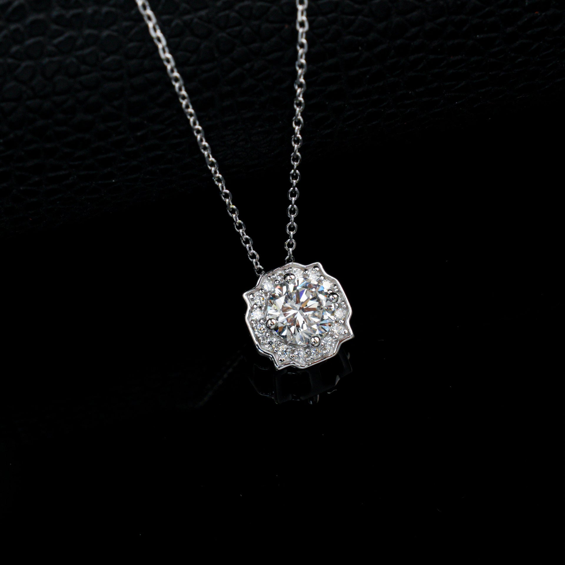 S925 Sterling Silver Lab Diamond Square Halo Choker Necklace, Minimalist Premium - Photo 2