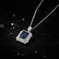 925 Sterling Silver Lab Sapphire Square Double-Pave Pendant Choker, Vintage Palace - Photo 3