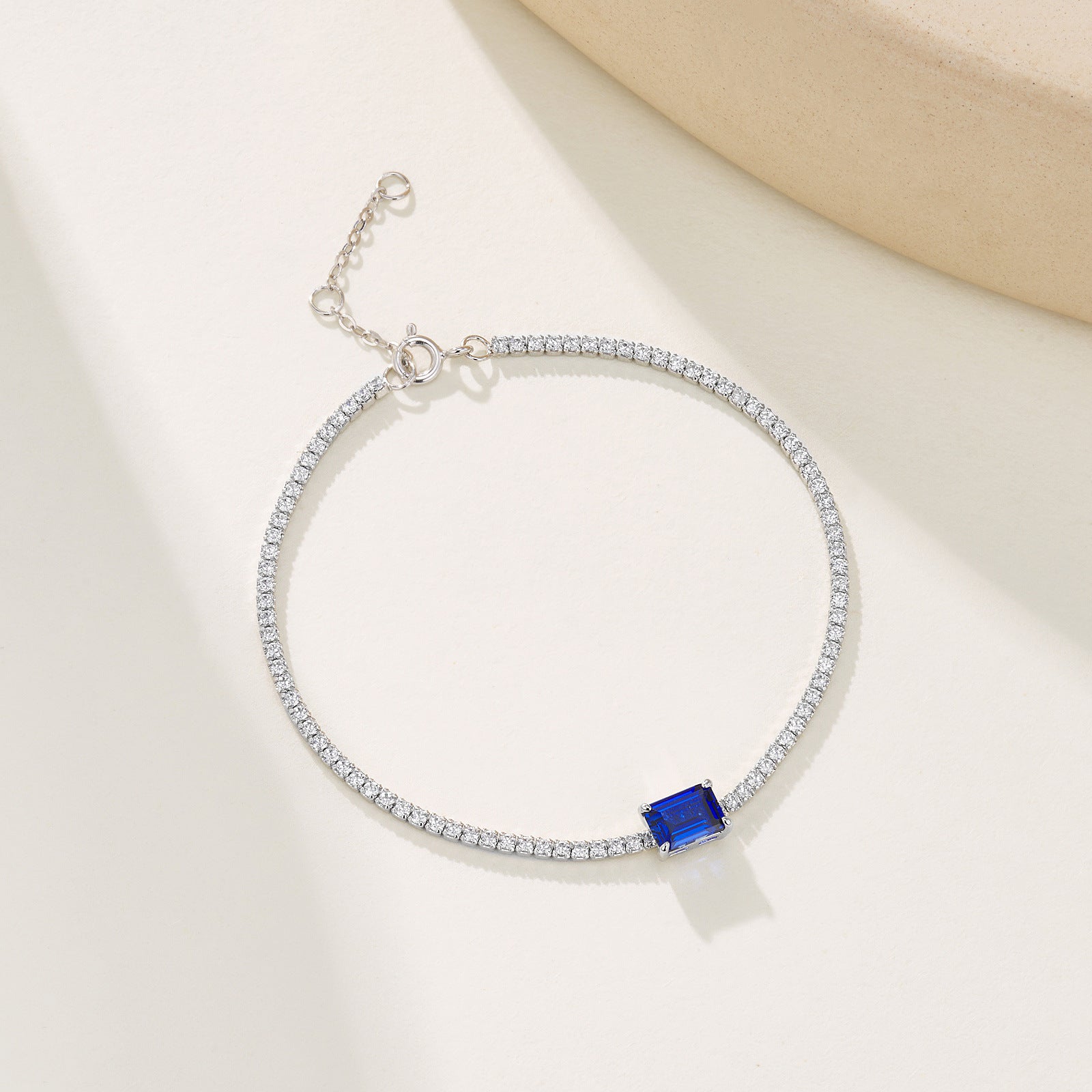 Hot Simple S925 Silver Vintage Bracelet, Lab Sapphire - Photo 2
