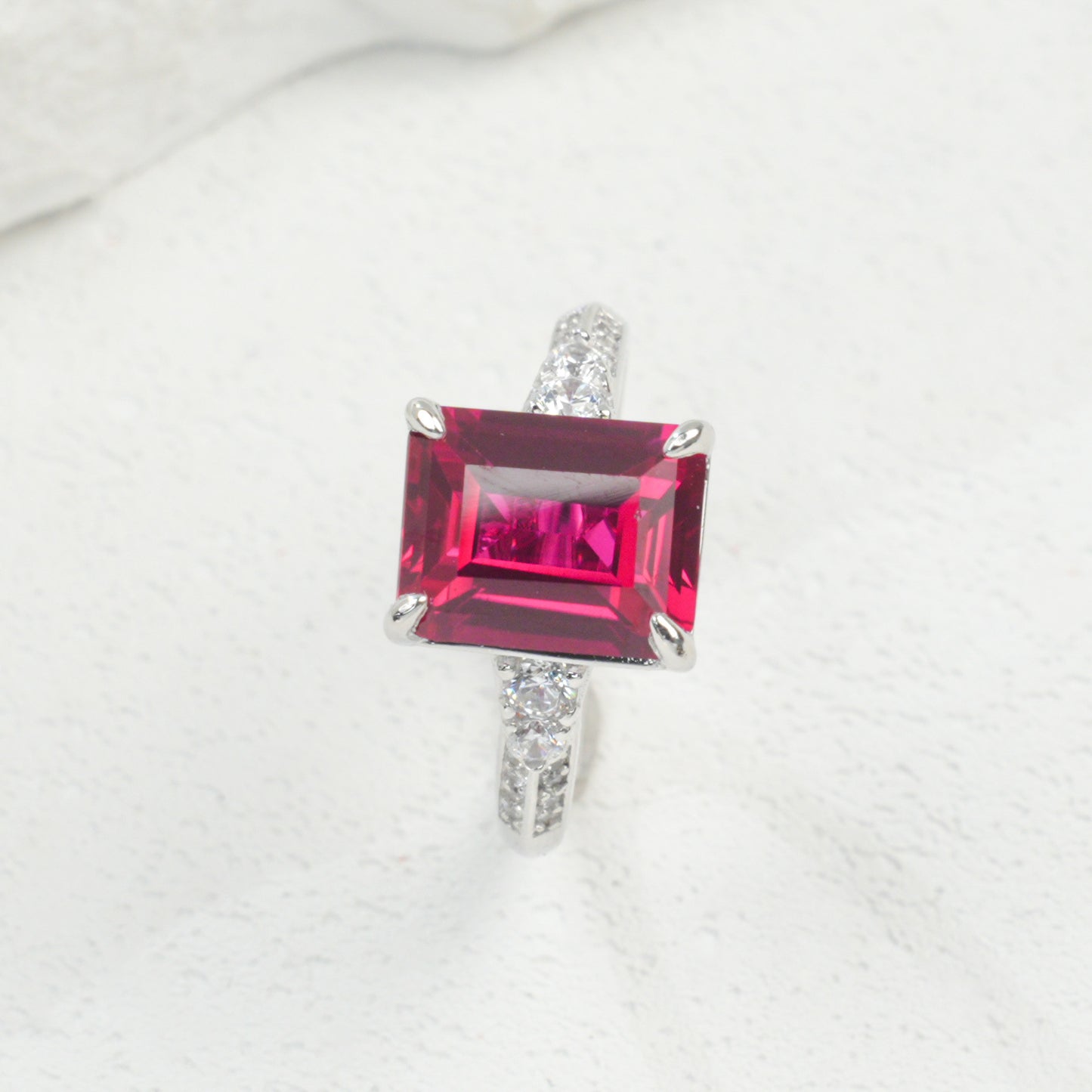 S925 Silver Lab Ruby Ring 4-Claw Double-Side Full Diamond, Anniversary Versatile Elegant - Photo 2