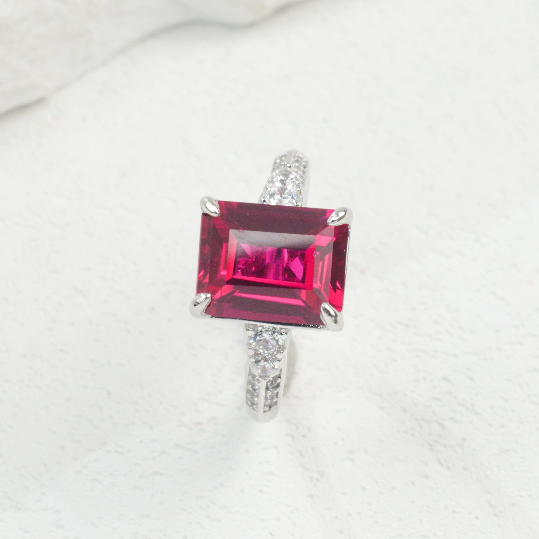 S925 Silver Lab Ruby Ring 4-Claw Double-Side Full Diamond, Anniversary Versatile Elegant - Photo 2
