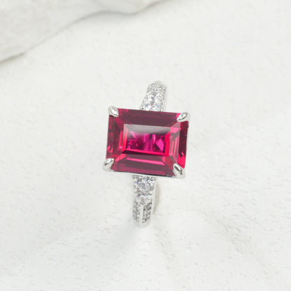 S925 Silver Lab Ruby Ring 4-Claw Double-Side Full Diamond, Anniversary Versatile Elegant - Photo 2